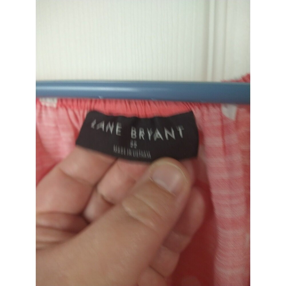 Lane Bryant 22 Pink White Polkadot Babydoll Top Wrap Front 3/4 Puff Sleeve - Picture 4 of 7